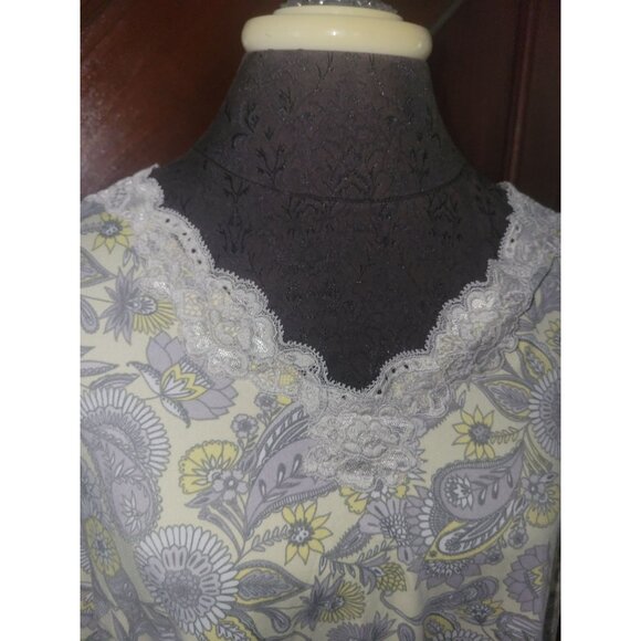 secret Treasures Womens Floral Lace Trim Nightgown Size L Yellow & Gray - Picture 2 of 8